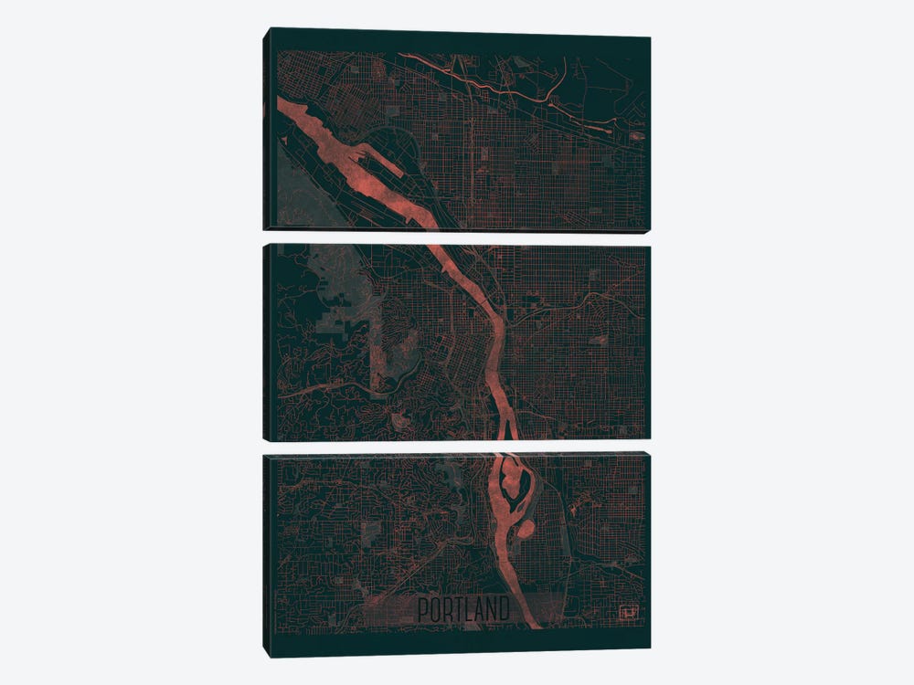 Portland Infrared Urban Blueprint Map by Hubert Roguski 3-piece Canvas Art