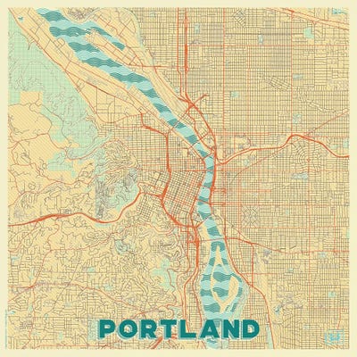 Portland Retro Urban Blueprint Map by Hubert Roguski canvas print