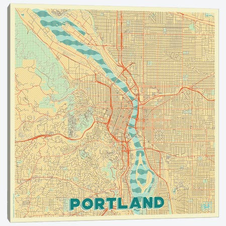 Portland Retro Urban Blueprint Map Canvas Print #HUR309} by Hubert Roguski Canvas Print