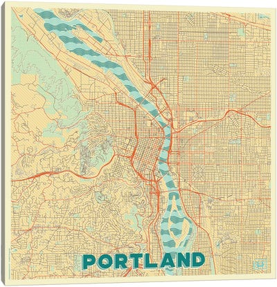 Portland Retro Urban Blueprint Map Canvas Art Print - Portland