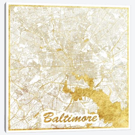 Baltimore Gold Leaf Urban Blueprint Map Canvas Print #HUR30} by Hubert Roguski Canvas Wall Art