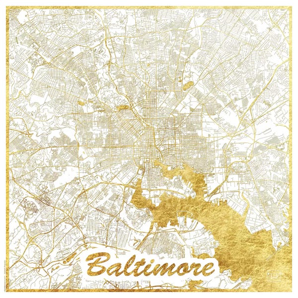 Hubert Roguski: Baltimore Gold Leaf Urban Blueprint Map by Hubert Roguski