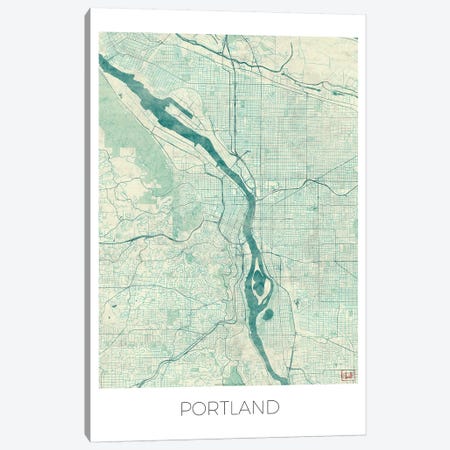 Portland Vintage Blue Watercolor Urban Blueprint Map Canvas Print #HUR310} by Hubert Roguski Canvas Art