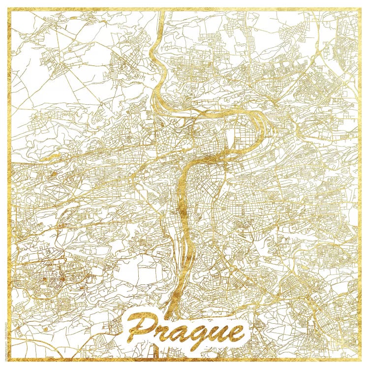 Prague Gold Leaf Urban Blueprint Map