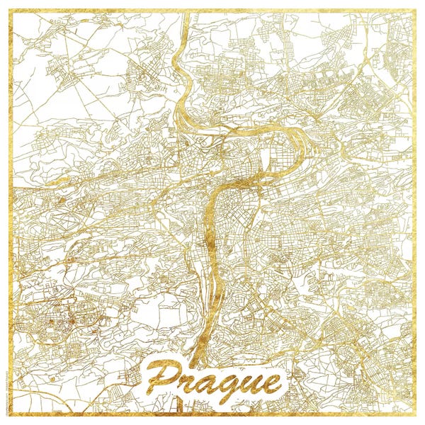 Hubert Roguski: Prague Gold Leaf Urban Blueprint Map by Hubert Roguski