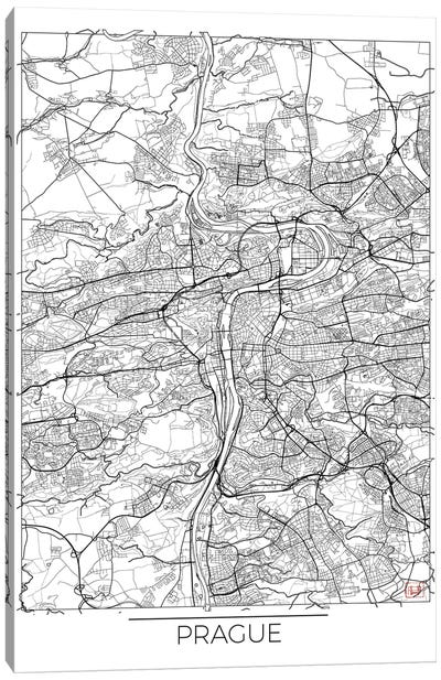 Prague Minimal Urban Blueprint Map Canvas Art Print - Czech Republic
