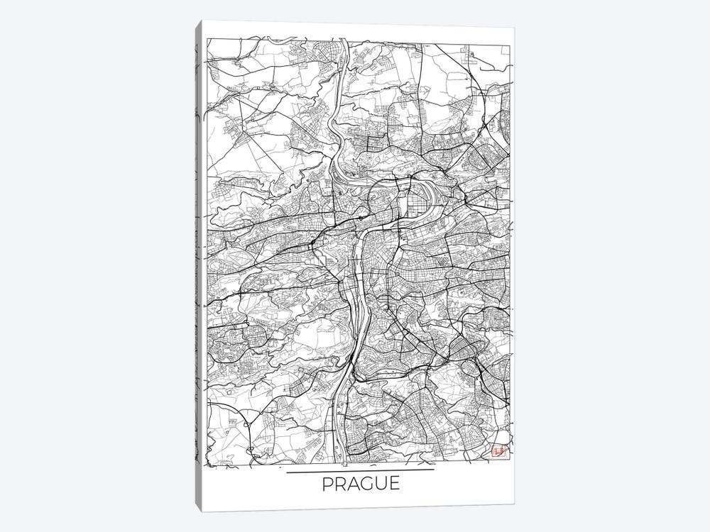Prague Minimal Urban Blueprint Map by Hubert Roguski 1-piece Canvas Art Print