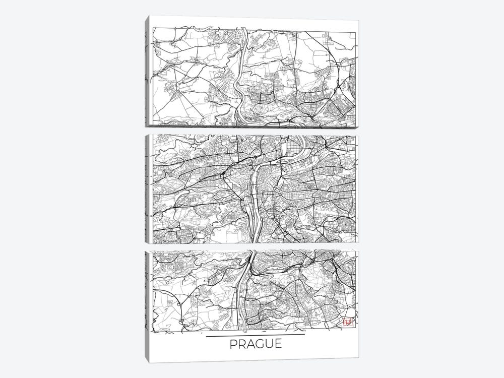 Prague Minimal Urban Blueprint Map by Hubert Roguski 3-piece Canvas Print