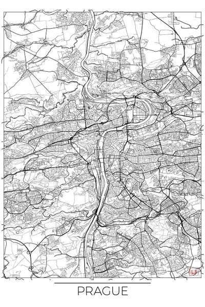 Hubert Roguski: Prague Minimal Urban Blueprint Map by Hubert Roguski