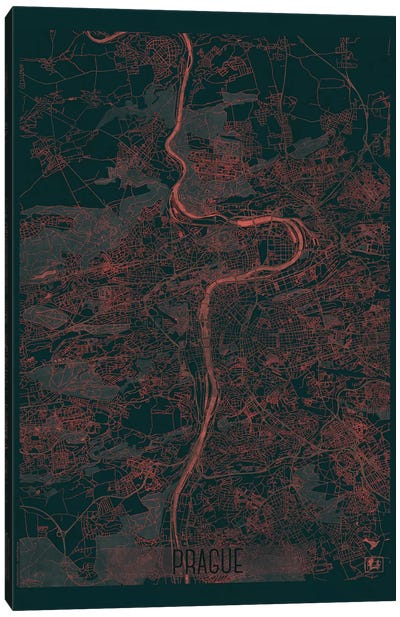 Prague Infrared Urban Blueprint Map Canvas Art Print - Prague Art