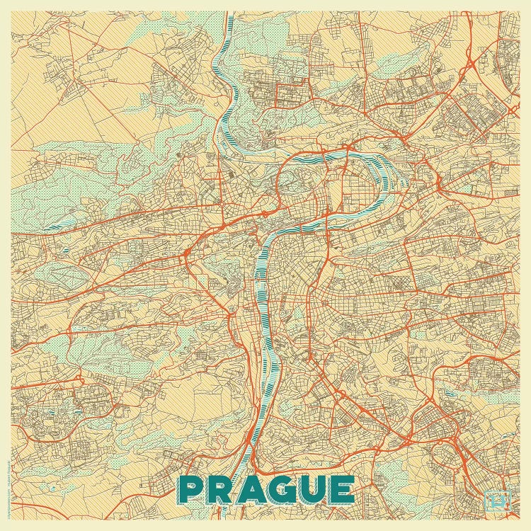 Prague Retro Urban Blueprint Map