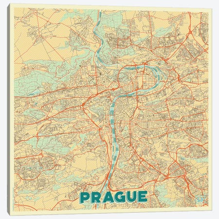 Prague Retro Urban Blueprint Map Canvas Print #HUR314} by Hubert Roguski Canvas Art Print