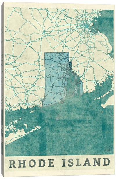 Rhode Island Map Canvas Art Print - Rhode Island