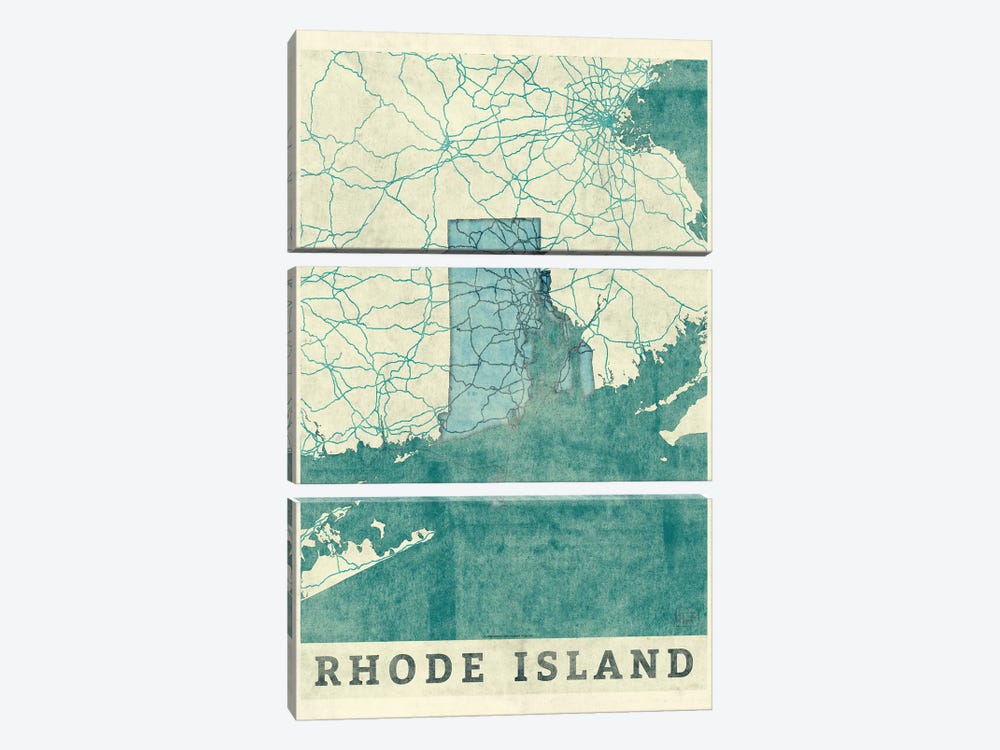 Rhode Island Map by Hubert Roguski 3-piece Canvas Art Print