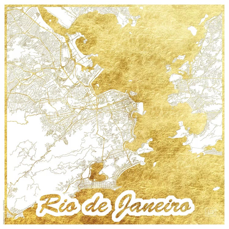 Rio De Janeiro Gold Leaf Urban Blueprint Map