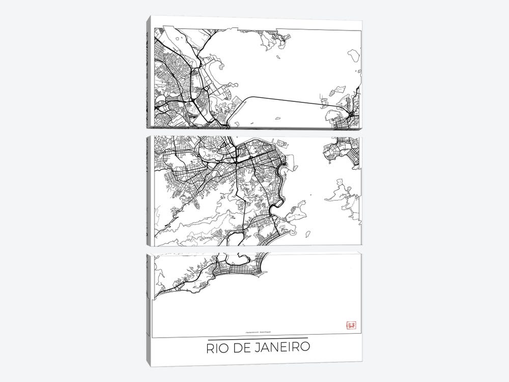 Rio De Janeiro Minimal Urban Blueprint Map by Hubert Roguski 3-piece Canvas Art Print
