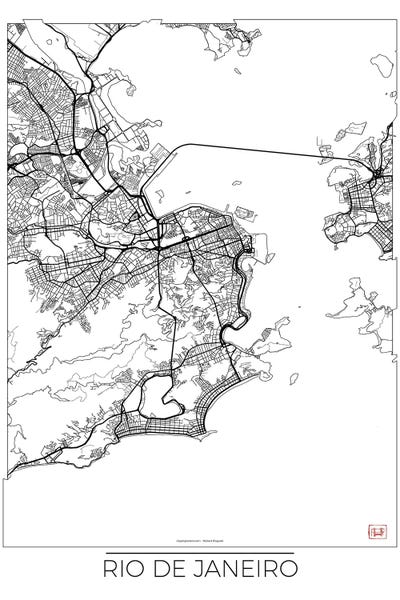 Hubert Roguski: Rio De Janeiro Minimal Urban Blueprint Map by Hubert Roguski
