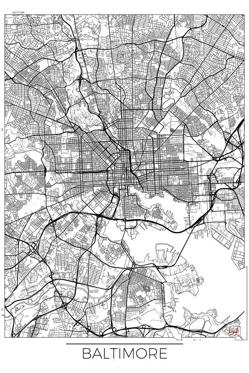 Baltimore Minimal Urban Blueprint Map by Hubert Roguski wall art