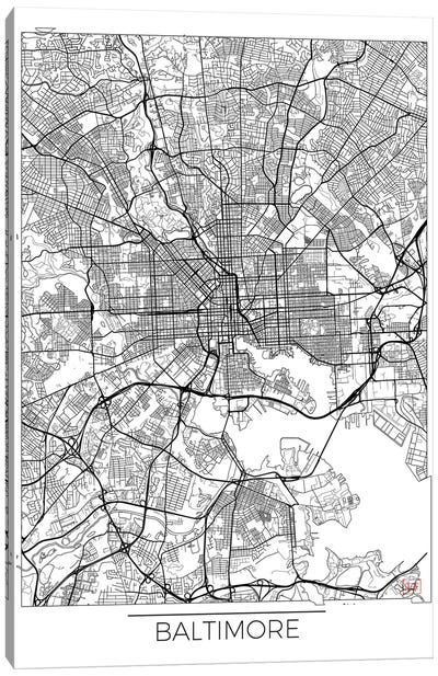 Baltimore Minimal Urban Blueprint Map Canvas Art Print - Baltimore Art