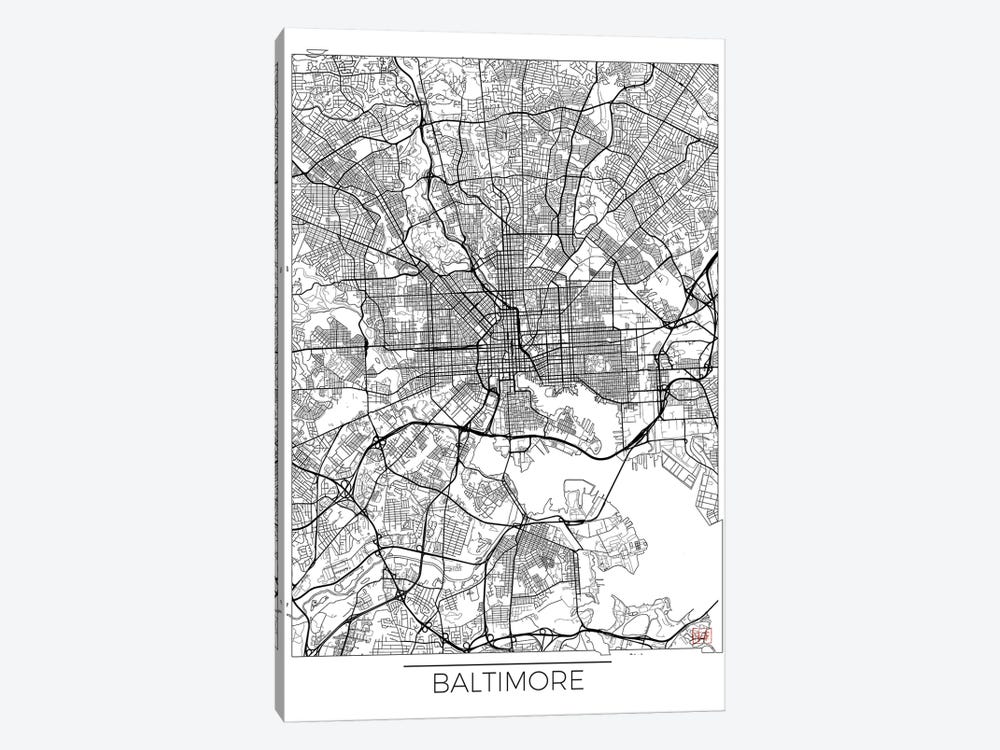 Baltimore Minimal Urban Blueprint Map by Hubert Roguski 1-piece Canvas Artwork