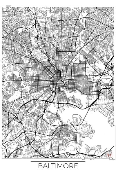 Maryland: Baltimore Minimal Urban Blueprint Map by Hubert Roguski