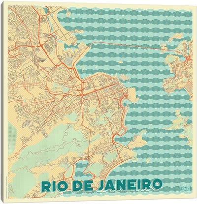 Rio De Janeiro Retro Urban Blueprint Map Canvas Art Print - Hubert Roguski