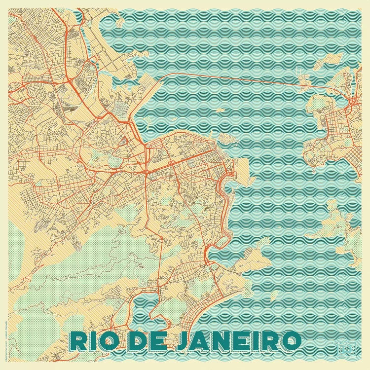 Rio De Janeiro Retro Urban Blueprint Map