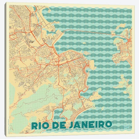 Rio De Janeiro Retro Urban Blueprint Map Canvas Print #HUR320} by Hubert Roguski Canvas Art Print