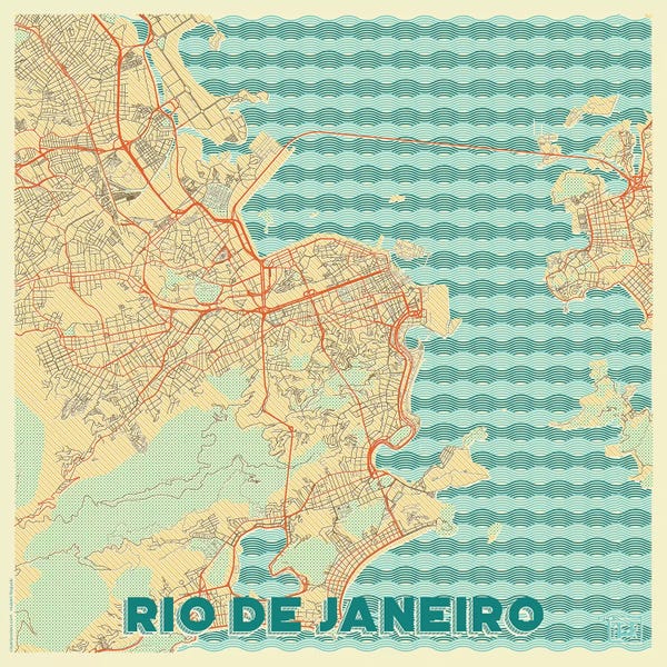Brazil: Rio De Janeiro Retro Urban Blueprint Map by Hubert Roguski