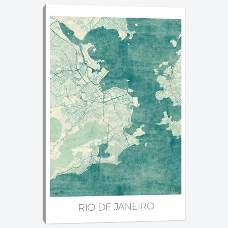 Rio De Janeiro Vintage Blue Watercolor Urban Blueprint Map Canvas Print #HUR321} by Hubert Roguski Canvas Art Print