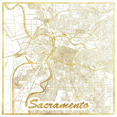 Sacramento Gold Leaf Urban Blueprint Map by Hubert Roguski art print