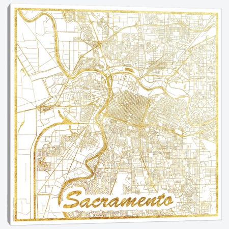 Sacramento Gold Leaf Urban Blueprint Map Canvas Print #HUR322} by Hubert Roguski Canvas Art Print