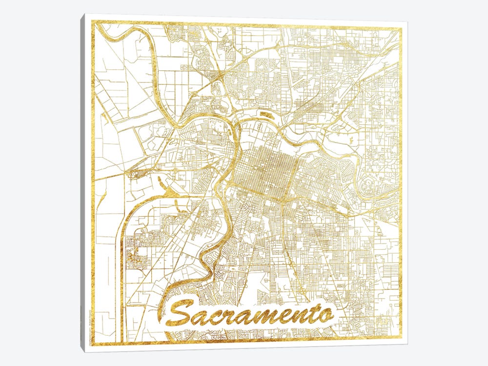Sacramento Gold Leaf Urban Blueprint Map 1-piece Canvas Art