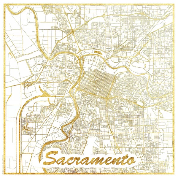 Sacramento: Sacramento Gold Leaf Urban Blueprint Map by Hubert Roguski