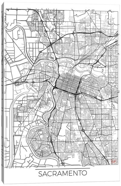 Sacramento Minimal Urban Blueprint Map Canvas Art Print - Hubert Roguski