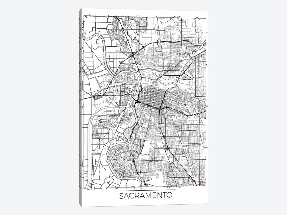 Sacramento Minimal Urban Blueprint Map by Hubert Roguski 1-piece Art Print
