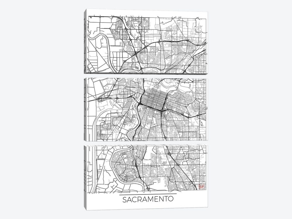 Sacramento Minimal Urban Blueprint Map by Hubert Roguski 3-piece Art Print