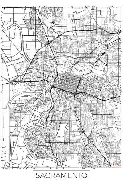 Sacramento: Sacramento Minimal Urban Blueprint Map by Hubert Roguski