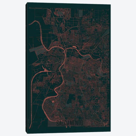 Sacramento Infrared Urban Blueprint Map Canvas Print #HUR324} by Hubert Roguski Canvas Wall Art