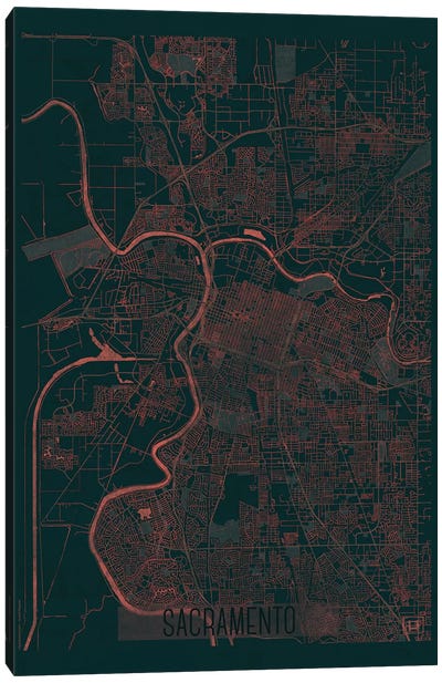 Sacramento Infrared Urban Blueprint Map Canvas Art Print - Sacramento Art