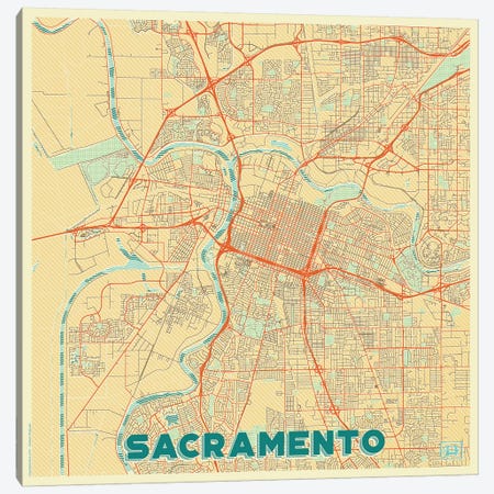 Sacramento Retro Urban Blueprint Map Canvas Print #HUR325} by Hubert Roguski Canvas Artwork