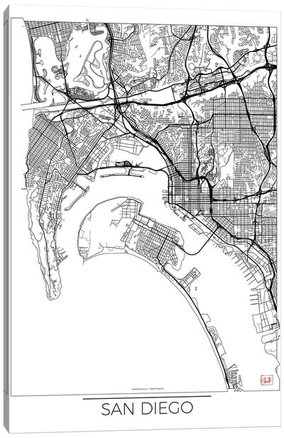 San Diego Minimal Urban Blueprint Map Canvas Art Print - San Diego Art