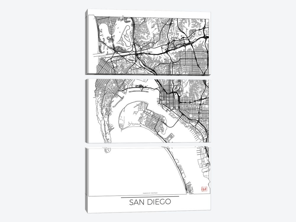 San Diego Minimal Urban Blueprint Map by Hubert Roguski 3-piece Canvas Wall Art