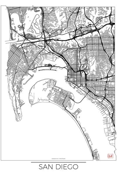 Hubert Roguski: San Diego Minimal Urban Blueprint Map by Hubert Roguski