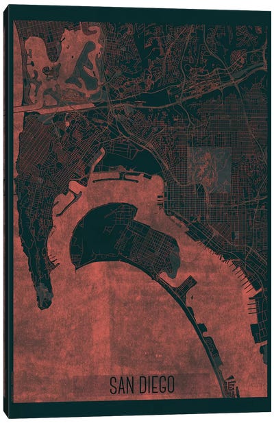 San Diego Infrared Urban Blueprint Map Canvas Art Print - San Diego Art
