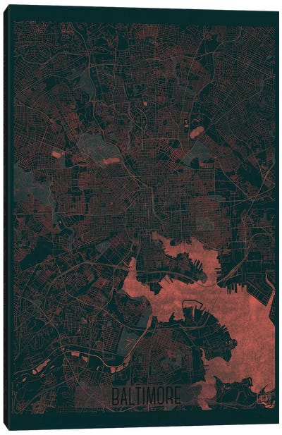 Baltimore Infrared Urban Blueprint Map Canvas Art Print - Hubert Roguski