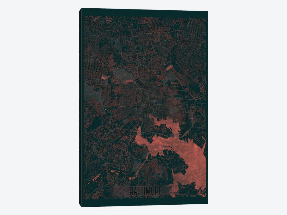 Baltimore Infrared Urban Blueprint Map by Hubert Roguski 1-piece Canvas Art Print