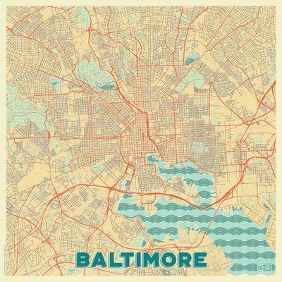Baltimore Retro Urban Blueprint Map by Hubert Roguski art print