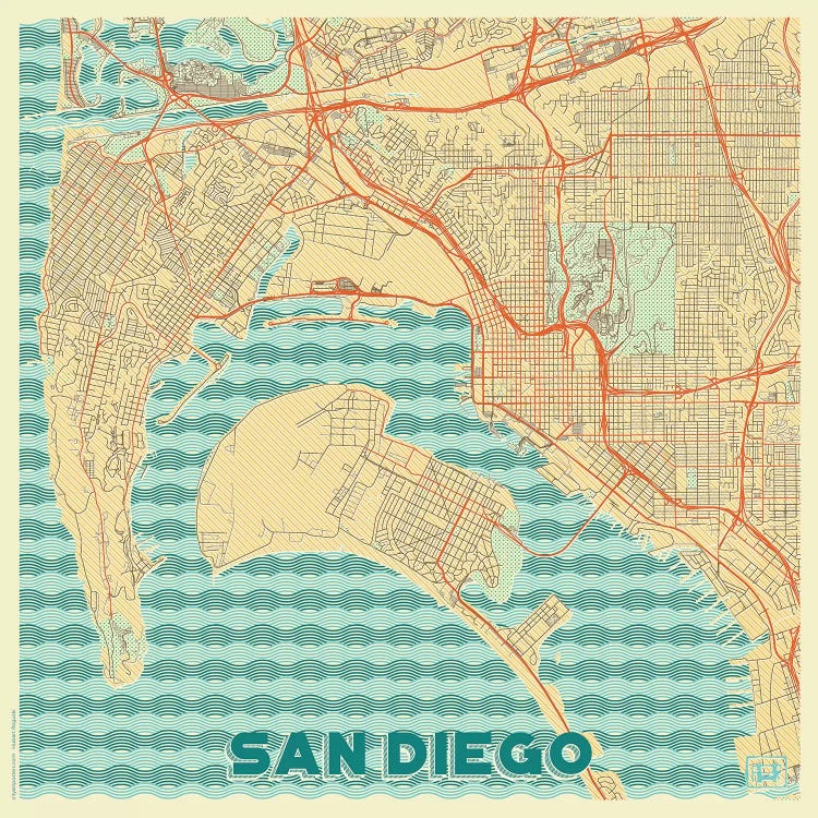 San Diego Retro Urban Blueprint Map