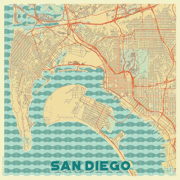 San Diego Retro Urban Blueprint Map